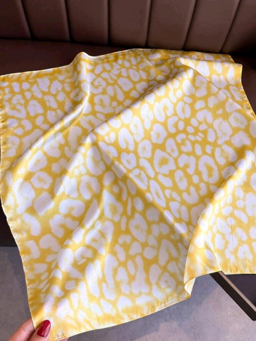 Yellow White Leopard Print Satin Scarf Summer Vacation Travel Beach Accessory